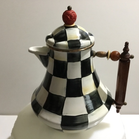 NWOT MacKenzie-Childs Courtly Check Enamelware tea coffee pot - Picture 2 of 16
